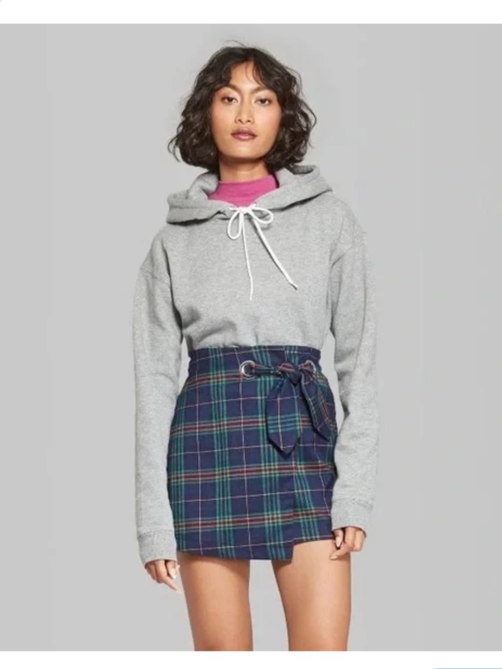 wild fable plaid mini skirt with side bow